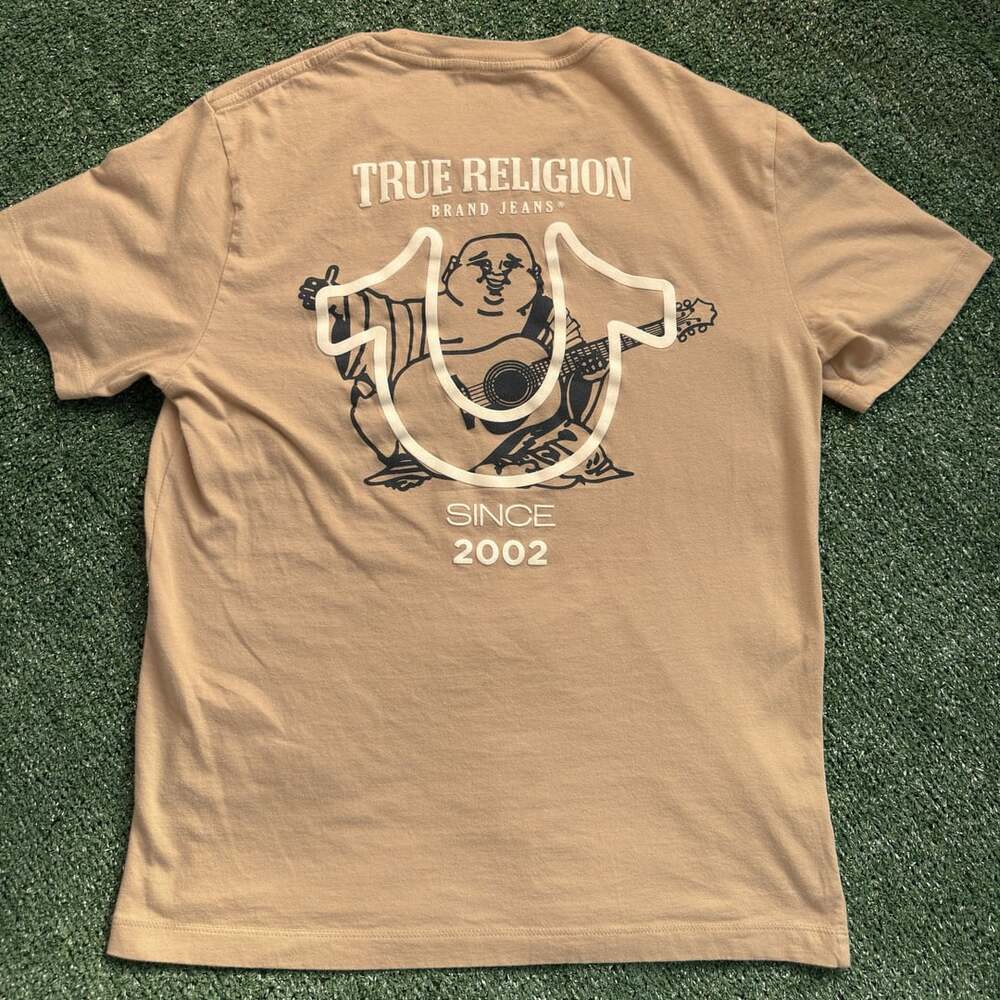 True Religion Tan Buddha Graphic T-Shirt Medium